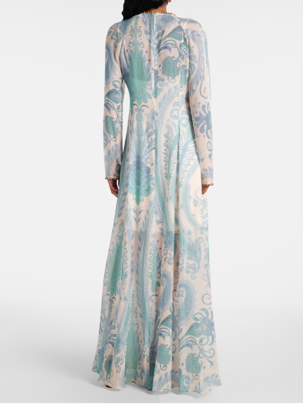 Zimmermann Cream and Light Blue Paisley Long-Sleeve Maxi Dress - Picture 4 of 13